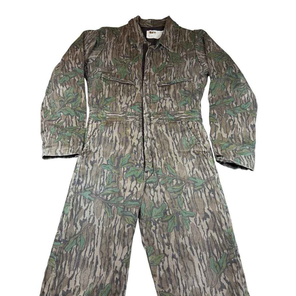 Vintage Key Imperial Camo Insulated Coveralls Tree Bark Made in USA Size 18